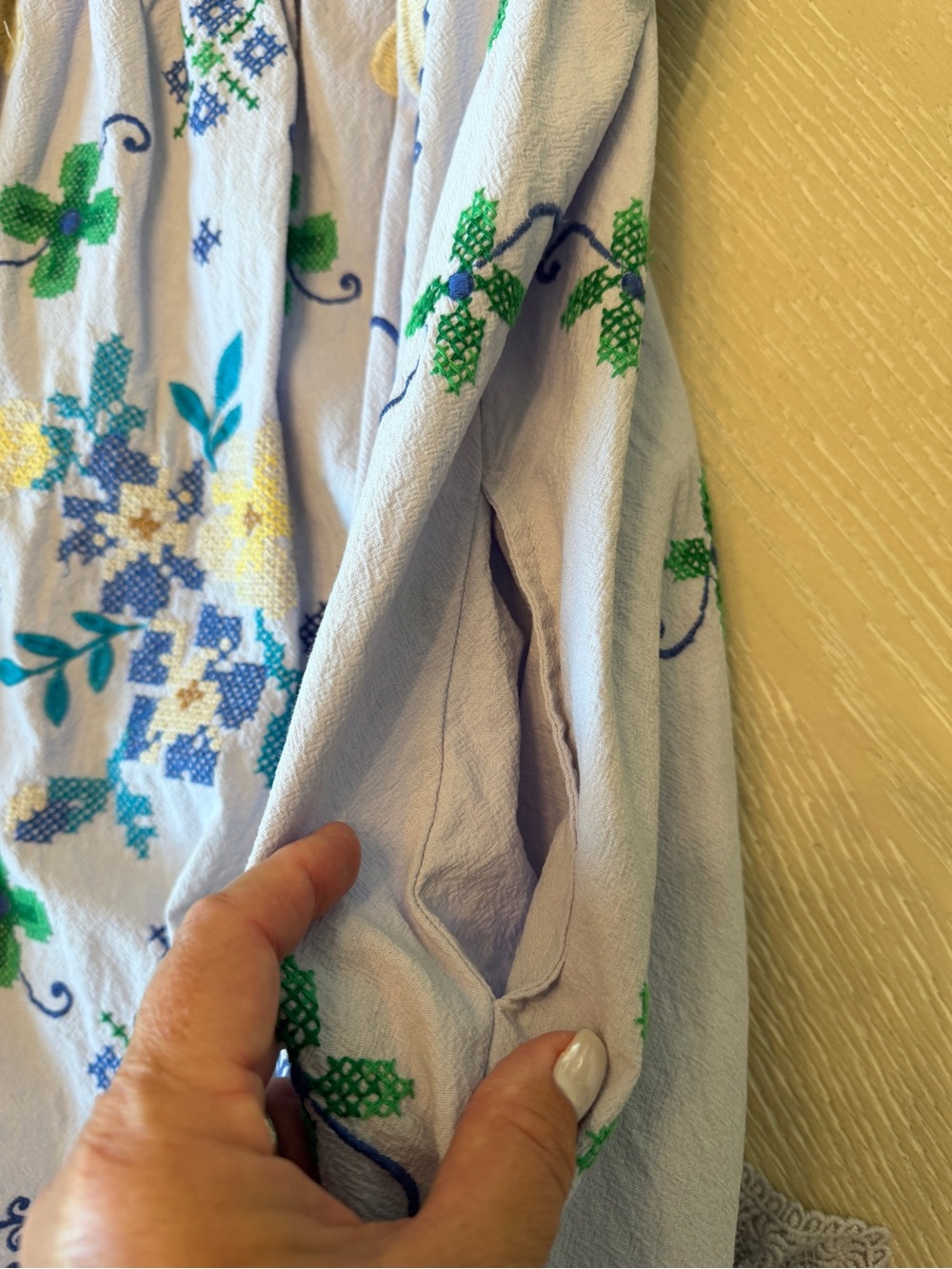 Free People blue Embroidered Floral Mini Sundress with Ruffle Straps - Picture 3 of 4